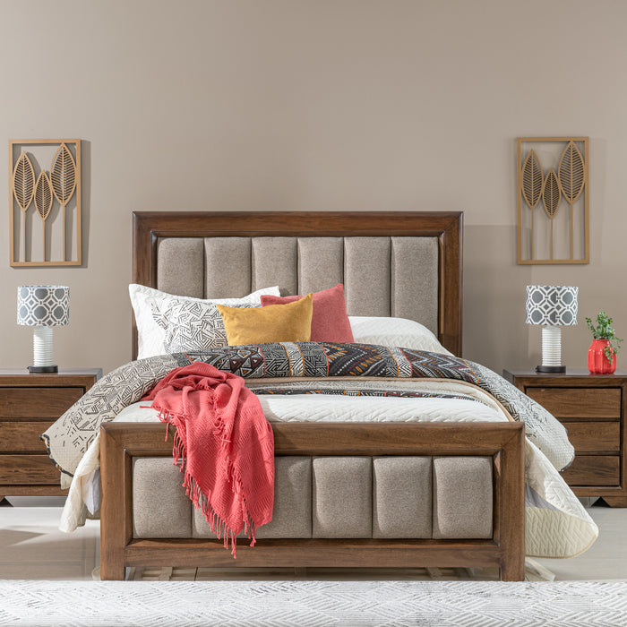 Cama Queen Marbella Lino Café, Natural Oscuro