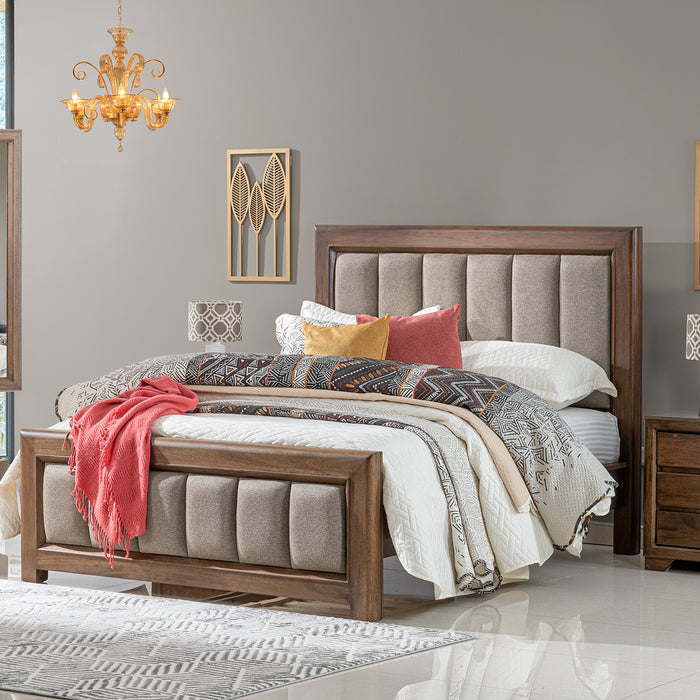 Cama Queen Marbella Lino Café, Natural Oscuro