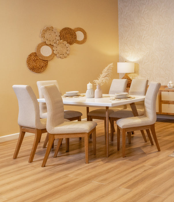 Comedor 6 Ptos Bruno Eurolino Marfil, Natural y Blanco