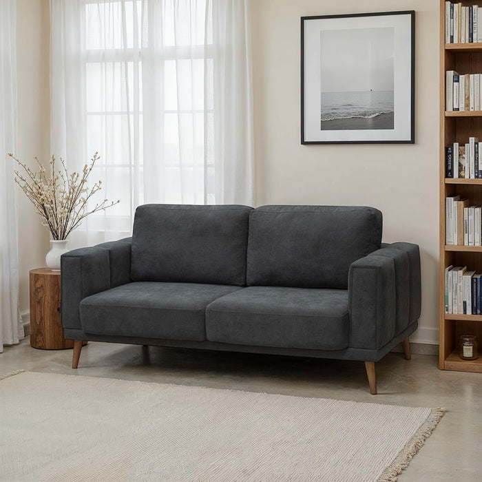 Sofá 2 Puestos Atenas Microfibra Kazan Plomo, Natural