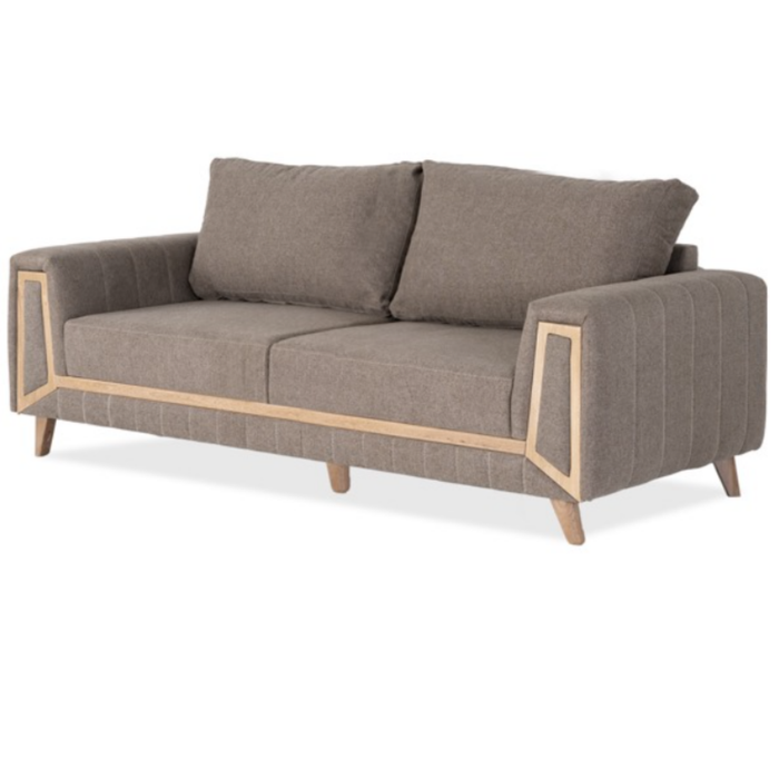 Sofá 2 Puestos Venus Lino Rihana Madera Natural