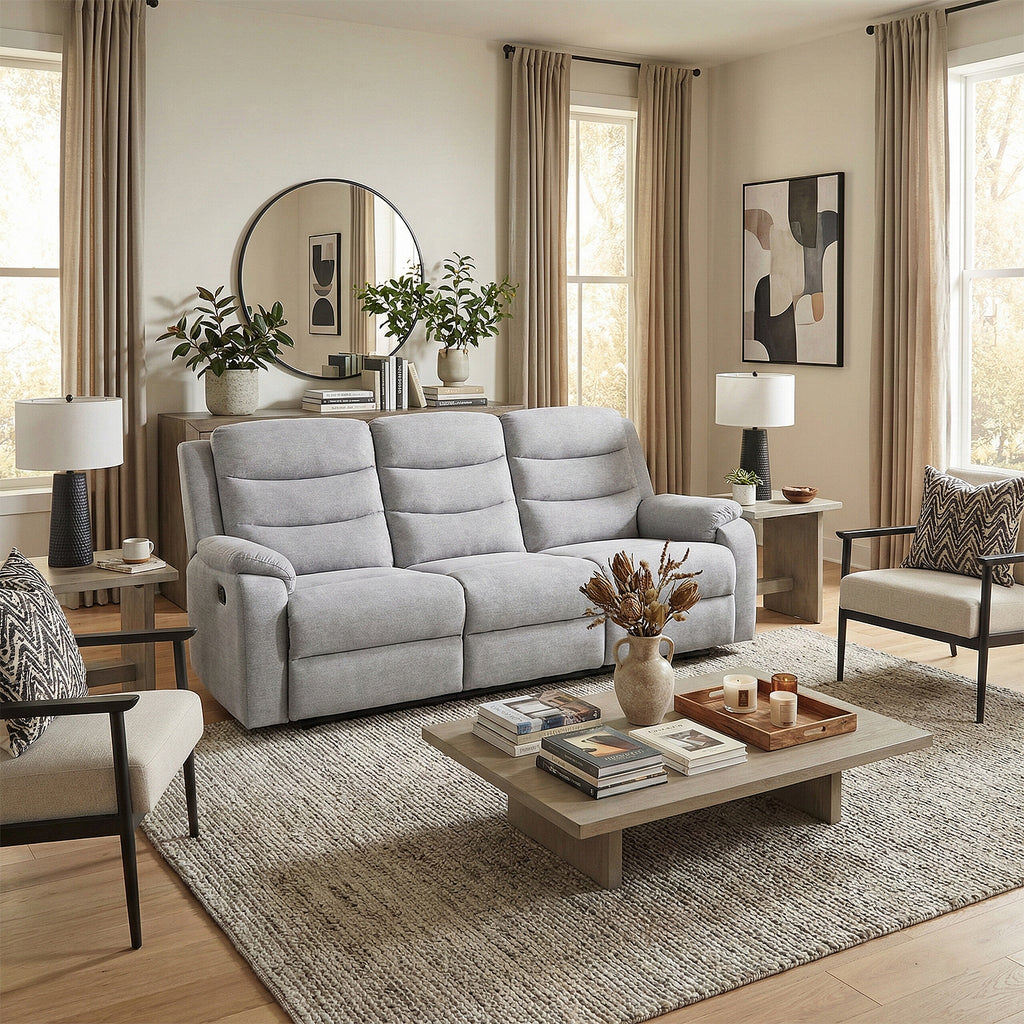 Sofá Reclinable 3 Puestos Cliford Chenille Plata – Muebles Jamar