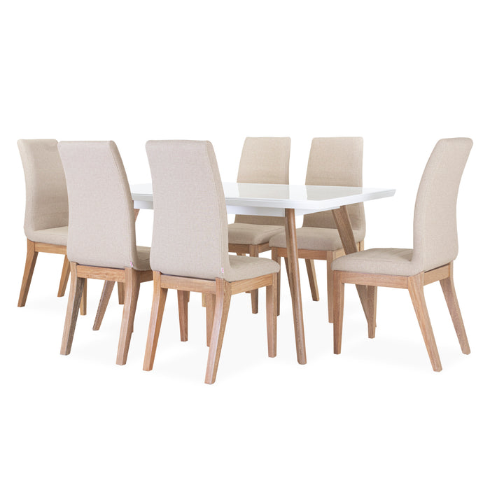 Comedor 6 Ptos Bruno Eurolino Marfil, Natural y Blanco