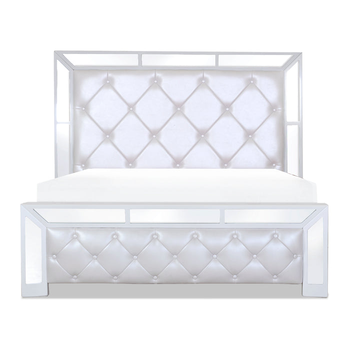 Cama King Alabama Eurocuero Perla, Espejo