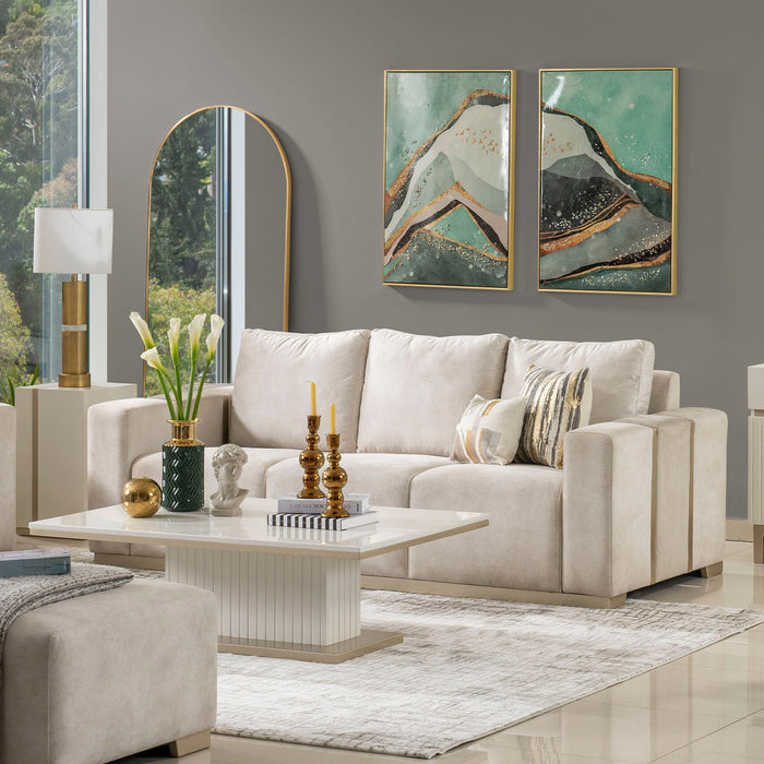 Sofá 3 Puestos Berlin Atlas Marmol Beige,Champaña