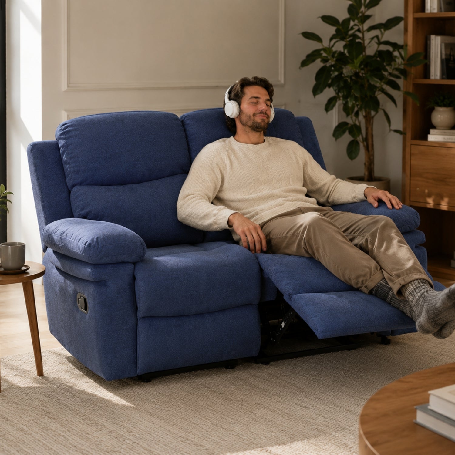 Sofá Reclinable 2 Ptos Nordis Azul