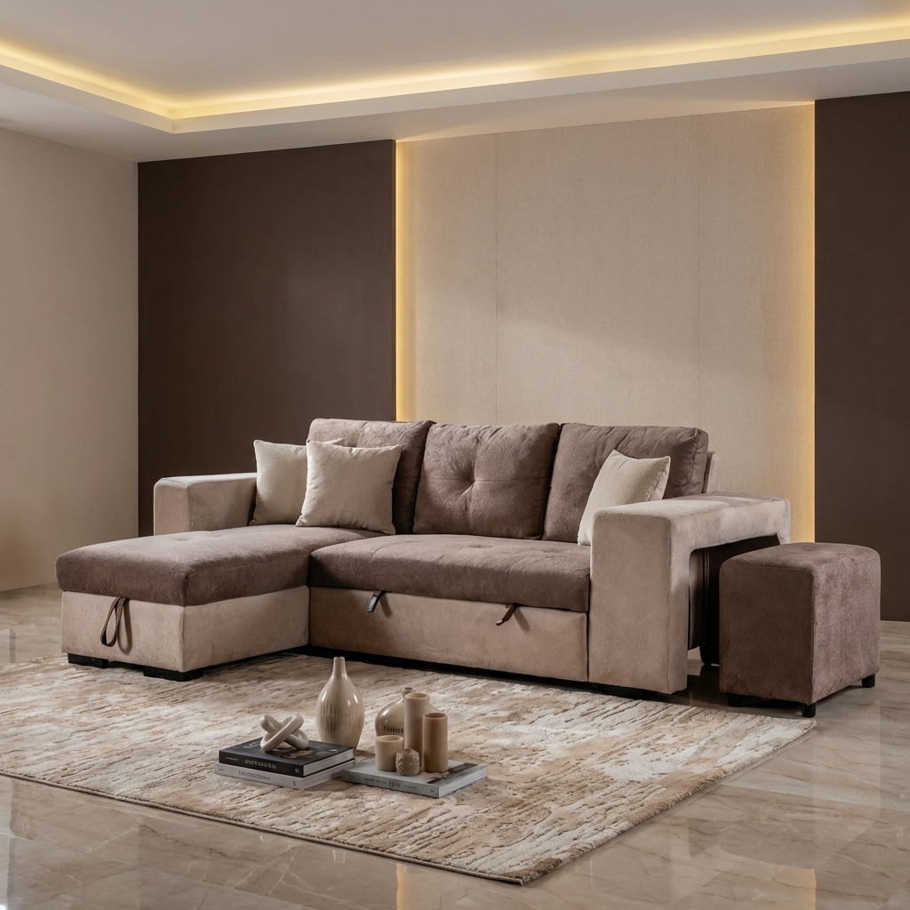 Sala Cama Timoteo Eurocuero Beige, Chocolate