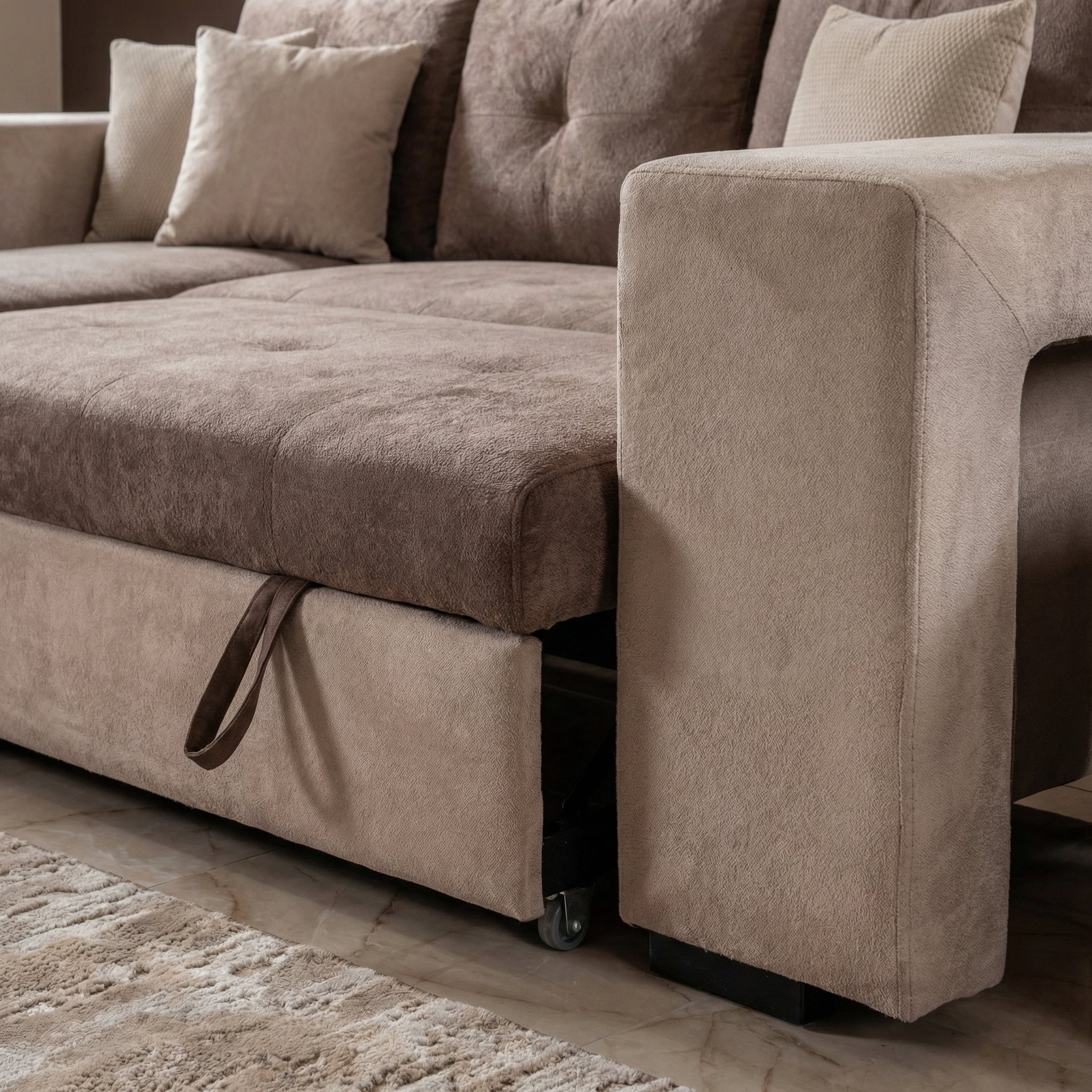 Sala Cama Timoteo Eurocuero Beige, Chocolate