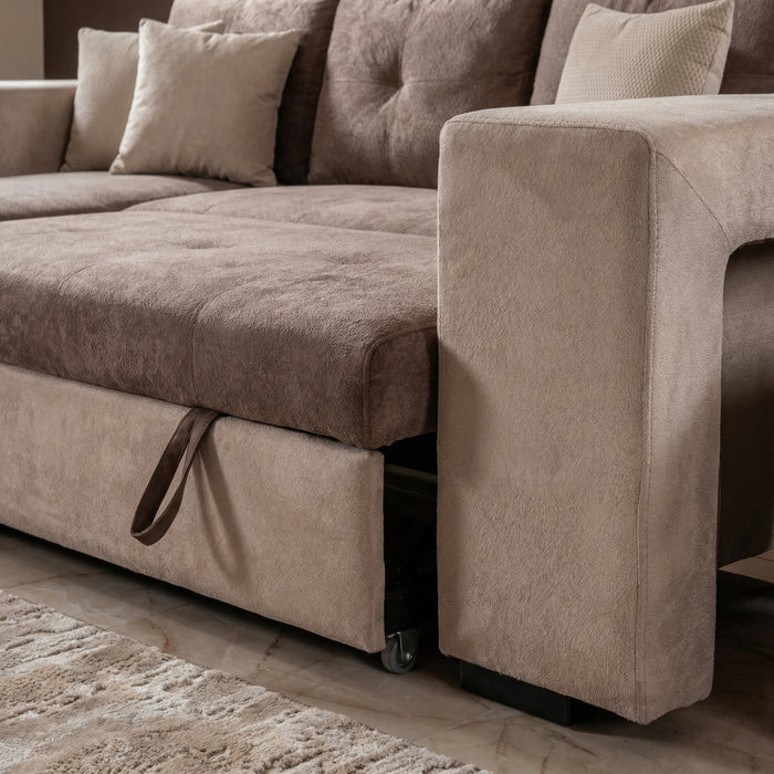 Sala Cama Timoteo Eurocuero Beige, Chocolate