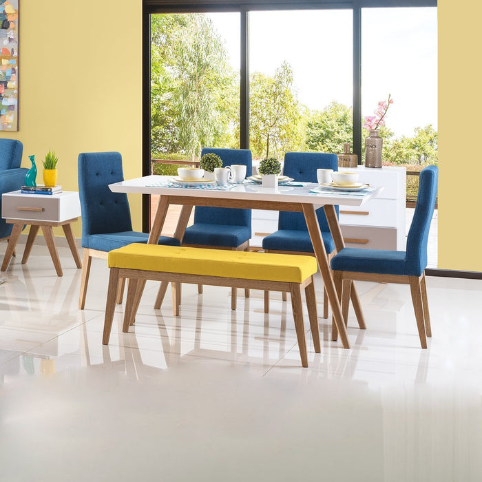 Comedor 6 Ptos Tanner Natural, Azul Ultraglass