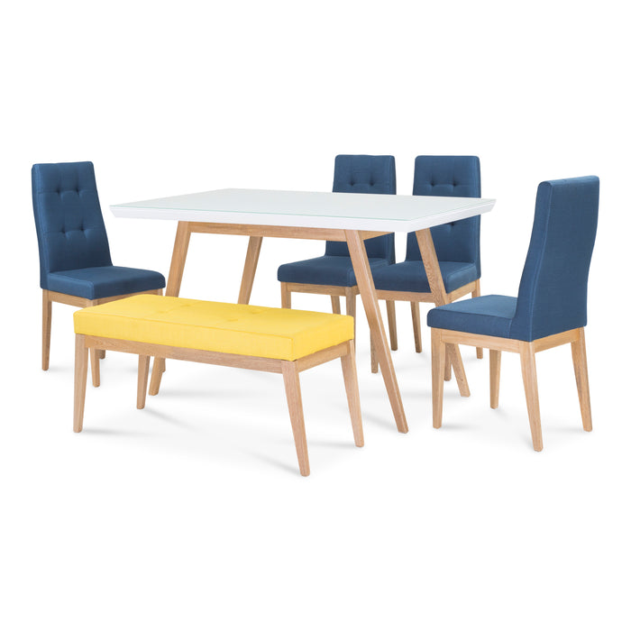 Comedor 6 Ptos Tanner Natural, Azul Ultraglass