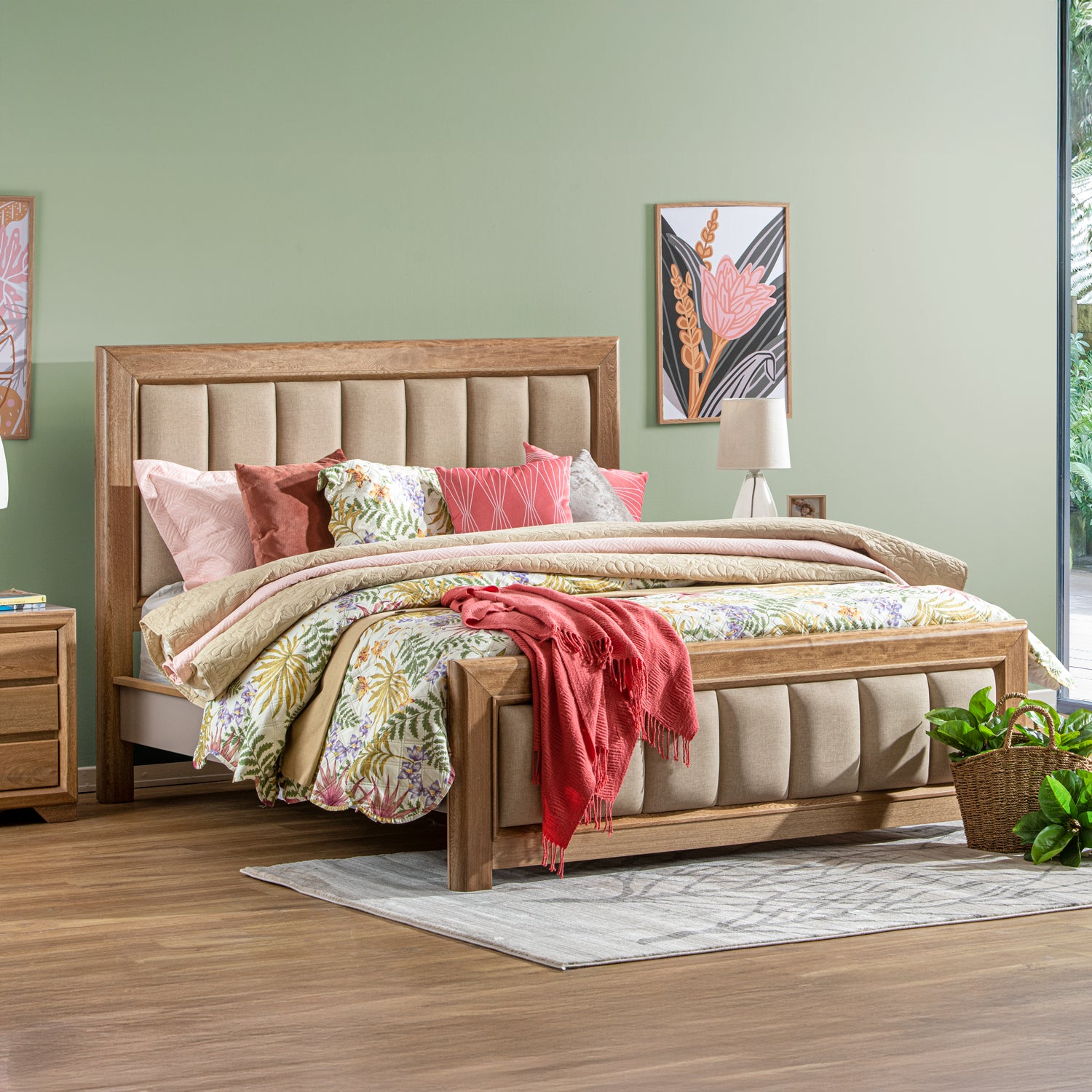 Cama Queen Marbella Eurolino Marfil, Natural y Taupe