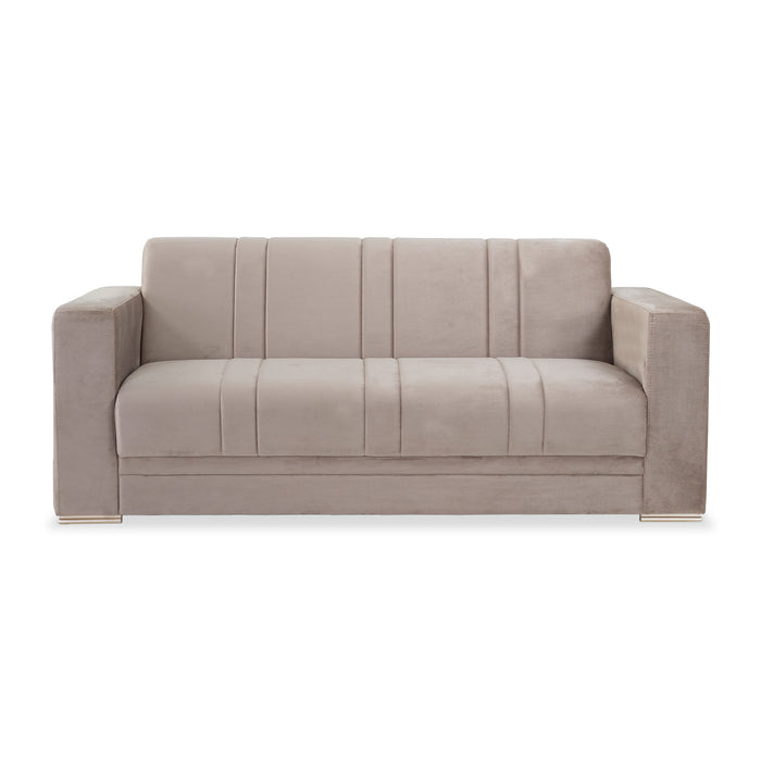 Sofá 3 Ptos Sienna Velvet Garden Taupe, Champagne