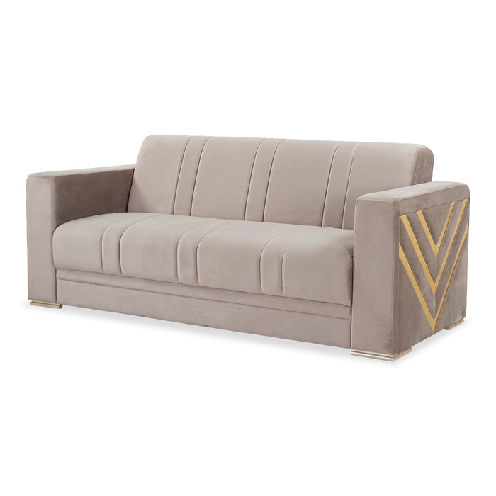 Sofá 3 Ptos Sienna Velvet Garden Taupe, Champagne