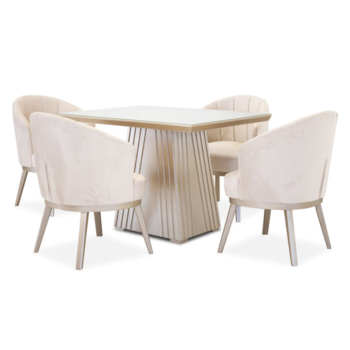 Comedor 4 Puestos Jansen Velvet Crudo, Champaña Ultraglass Poliuretano