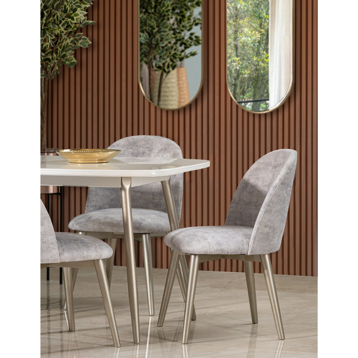 Comedor 4 Puestos Oslo Velvet Crudo, Champaña Poliuretano