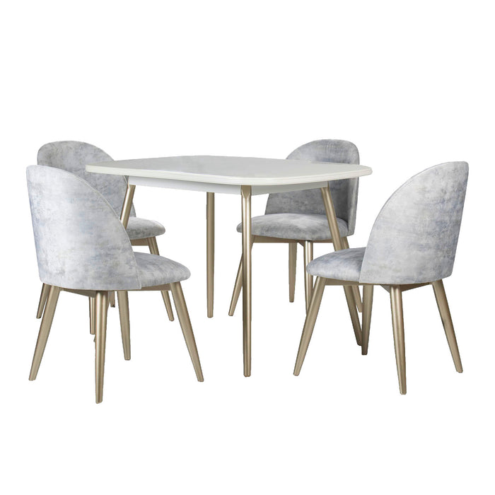 Comedor 4 Puestos Oslo Velvet Crudo, Champaña Poliuretano