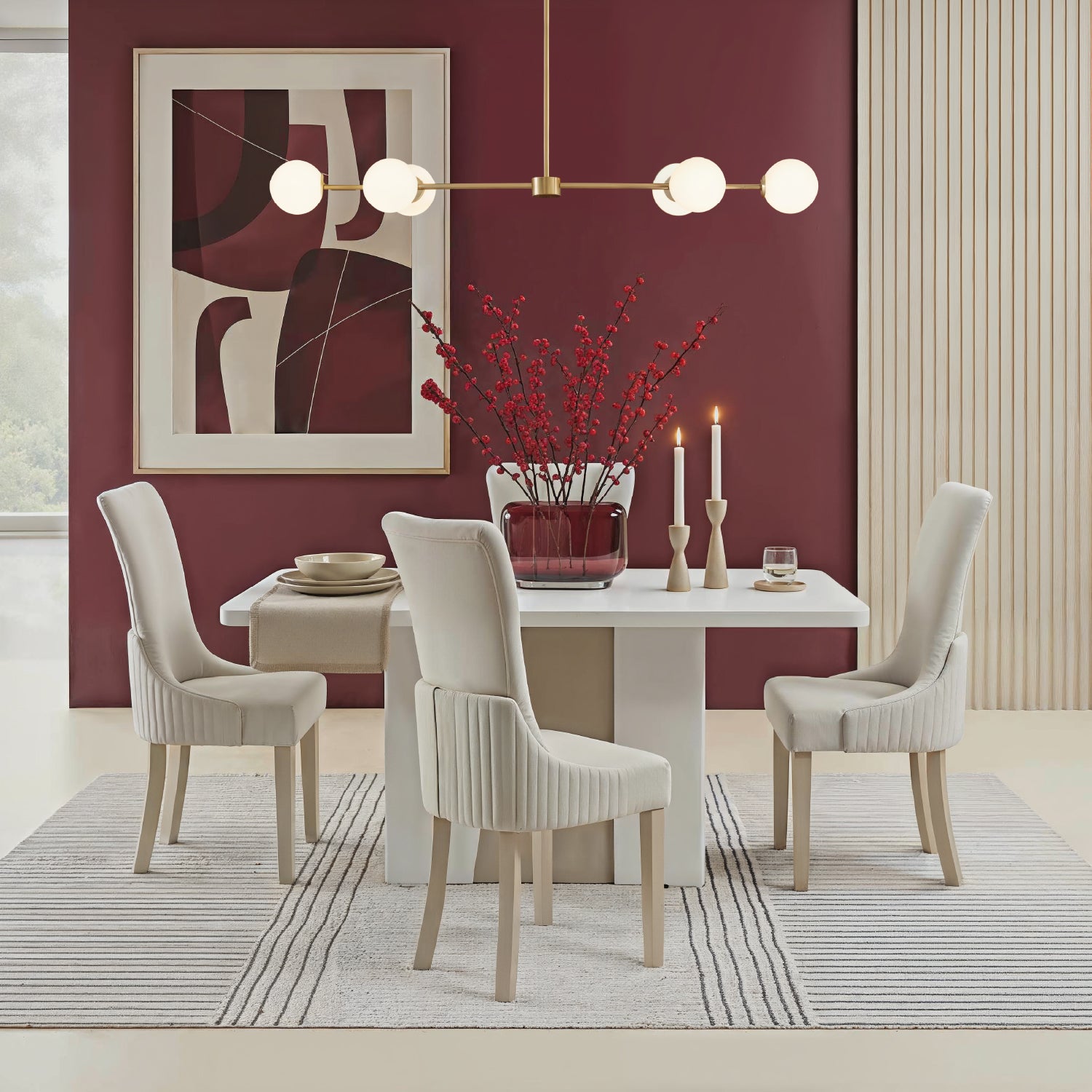 Comedor 6 Puestos Roma Velvet Marmol, Champaña Poliuretano