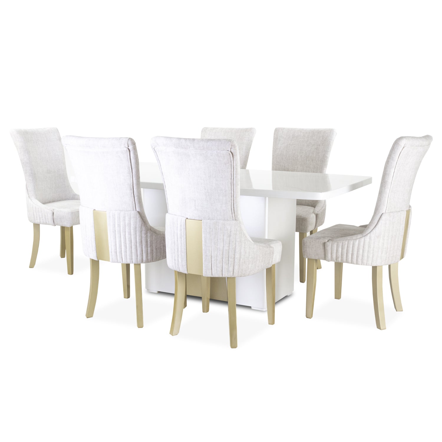 Comedor 6 Puestos Roma Velvet Marmol, Champaña Poliuretano