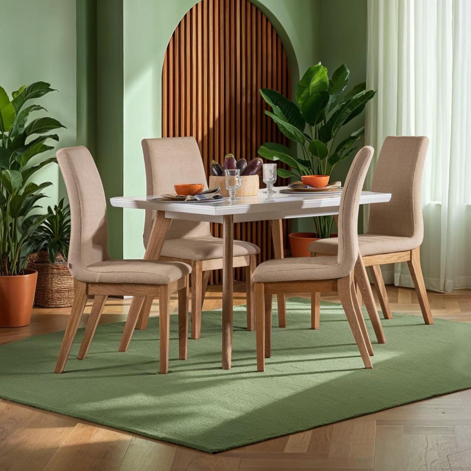 Comedor 4 Pto Bruno Eurolino Marfil, Natural y Blanco
