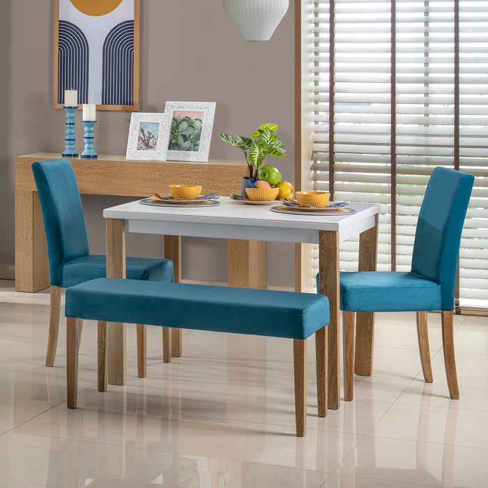 Comedor 4 Ptos Bruce Velvet Azul Petroleo, Natural Poliuretano