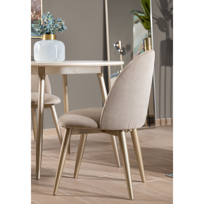 Comedor 4 Ptos Oslo Circular Velvet Beige, Champaña Poliuretano