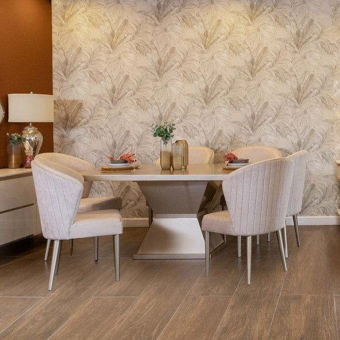 Comedor 6 Ptos Elliot Chenille Pausa Beige, Champaña