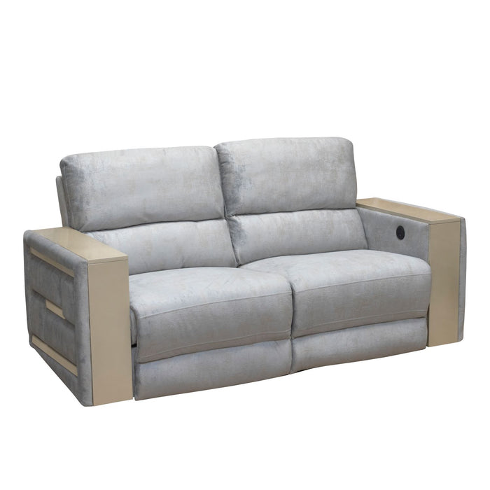 Sofa Reclinable 3 Ptos Versalles Electrica Lino Champaña Acero