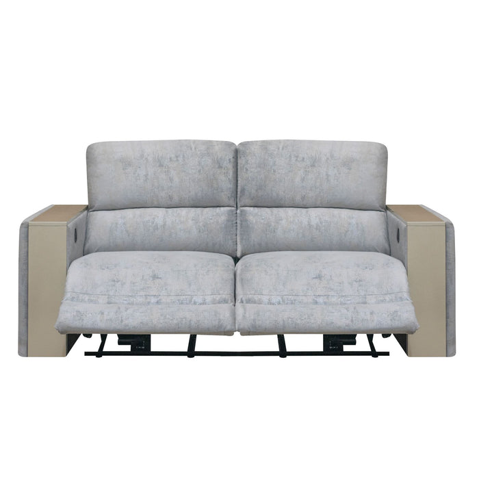 Sofa Reclinable 3 Ptos Versalles Electrica Lino Champaña Acero