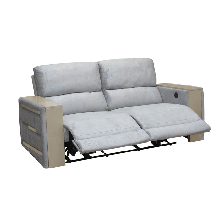 Sofa Reclinable 3 Ptos Versalles Electrica Lino Champaña Acero