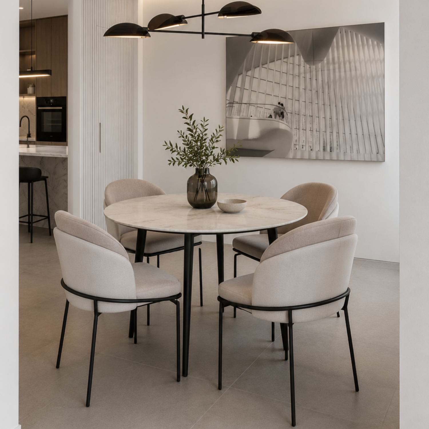 Comedor 4 Puestos Quina Beige, Negro