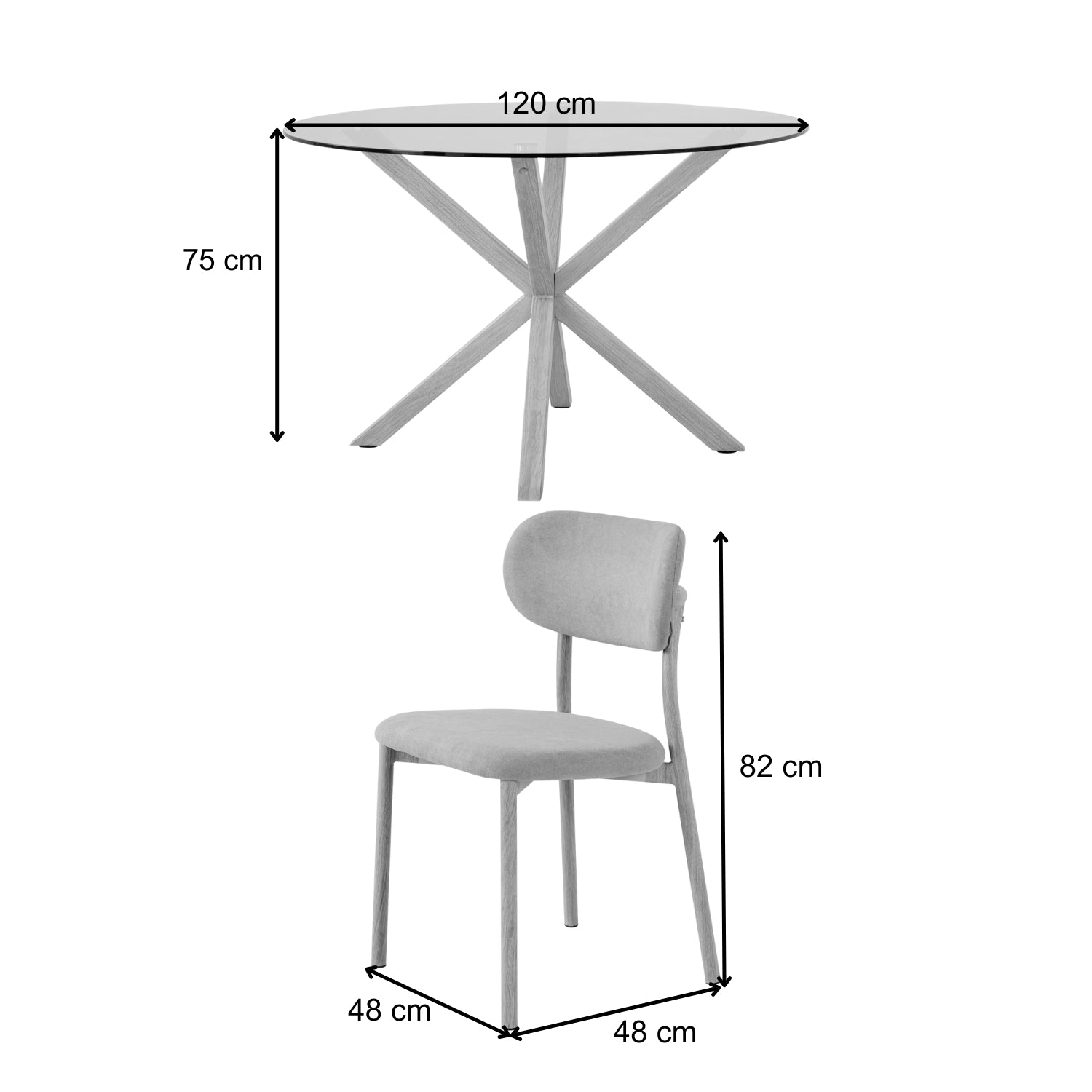 Comedor 4 Puestos Dousty Microfibra Gris, Natural