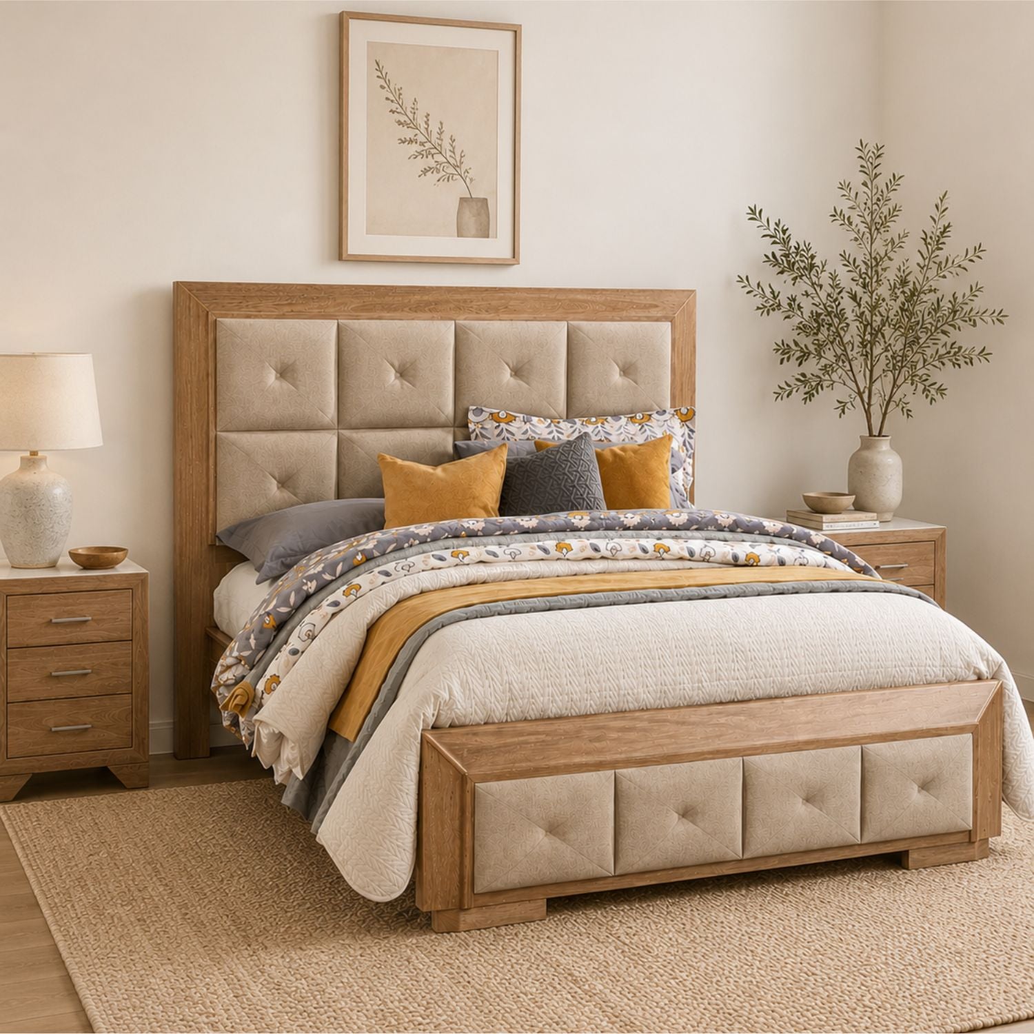 Cama Queen Toledo Marfil, Natural