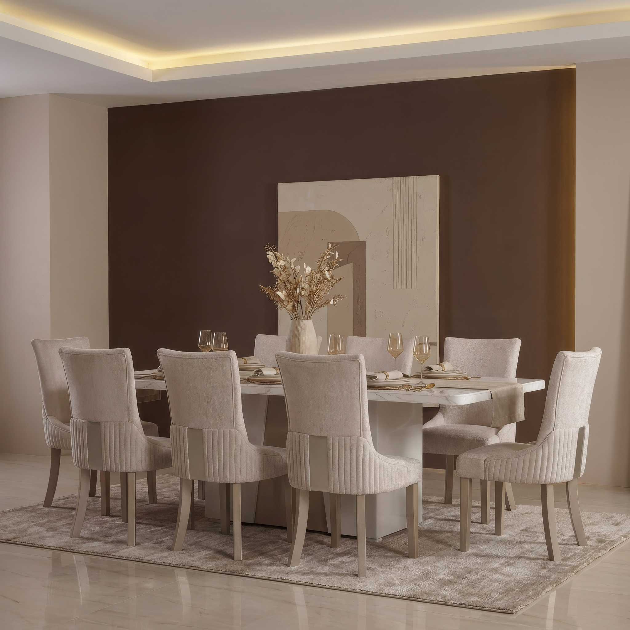 Comedor 8 Puestos Roma Veltvet Atlas Marmol, Champaña