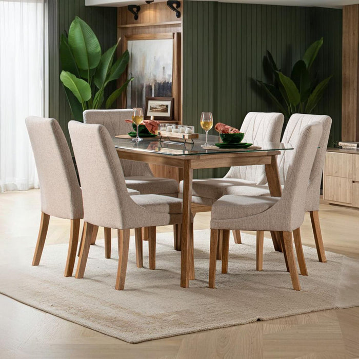 Comedor 6 Puestos Ivory Crudo, Natural Base para vidrio 6 Sillas