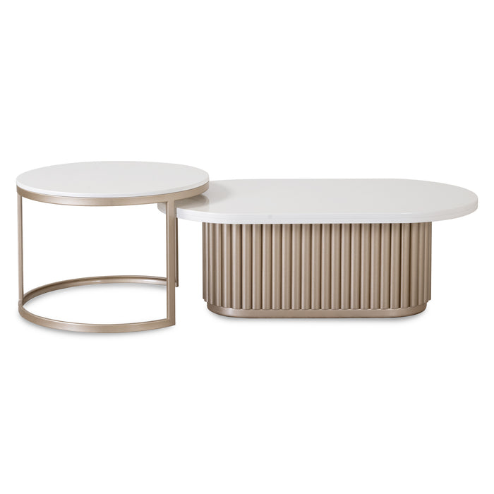 Mesa De Centro Brooklyn Blanco Perla, Champaña Circular