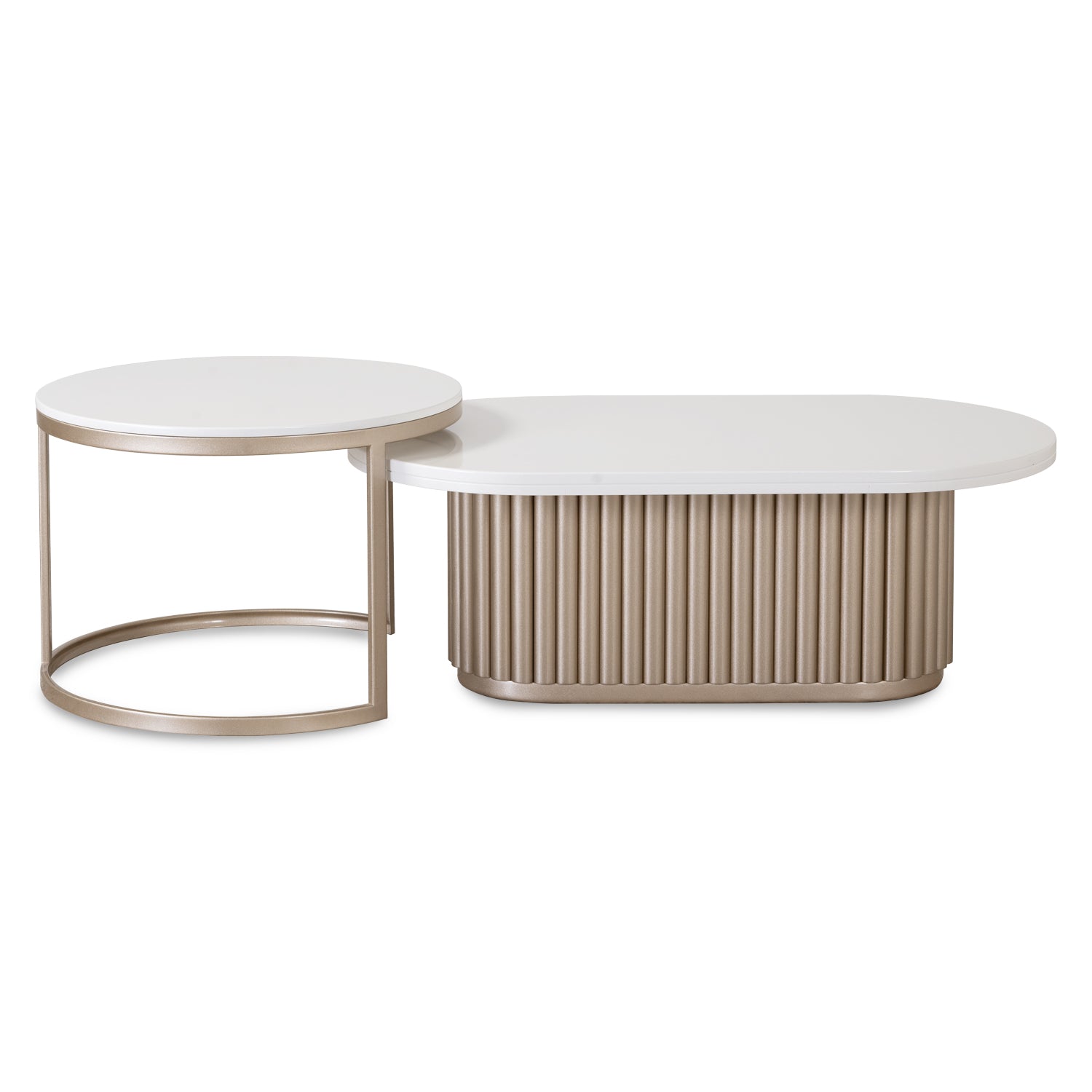 Mesa De Centro Brooklyn Blanco Perla, Champaña Ovalada