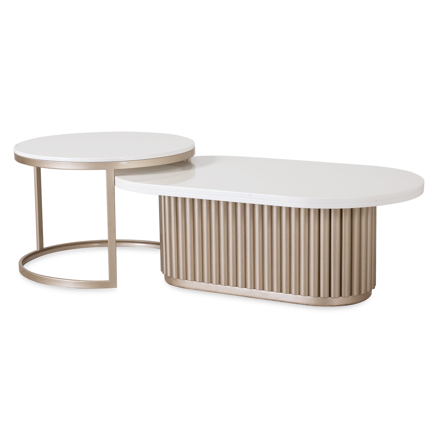 Mesa De Centro Brooklyn Blanco Perla, Champaña Ovalada