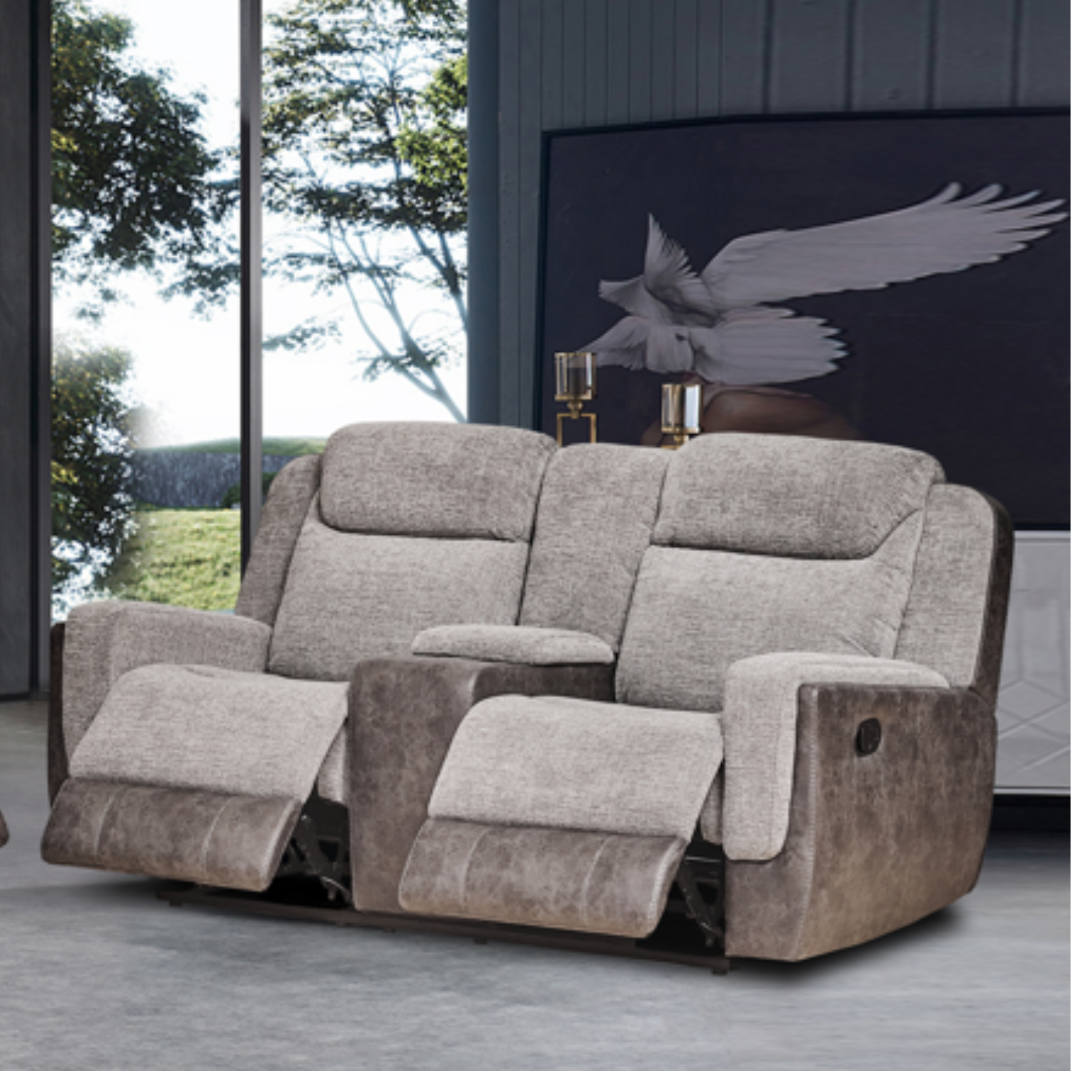 Sofá Reclinable 2 Puestos Decko Microfibra Taupe