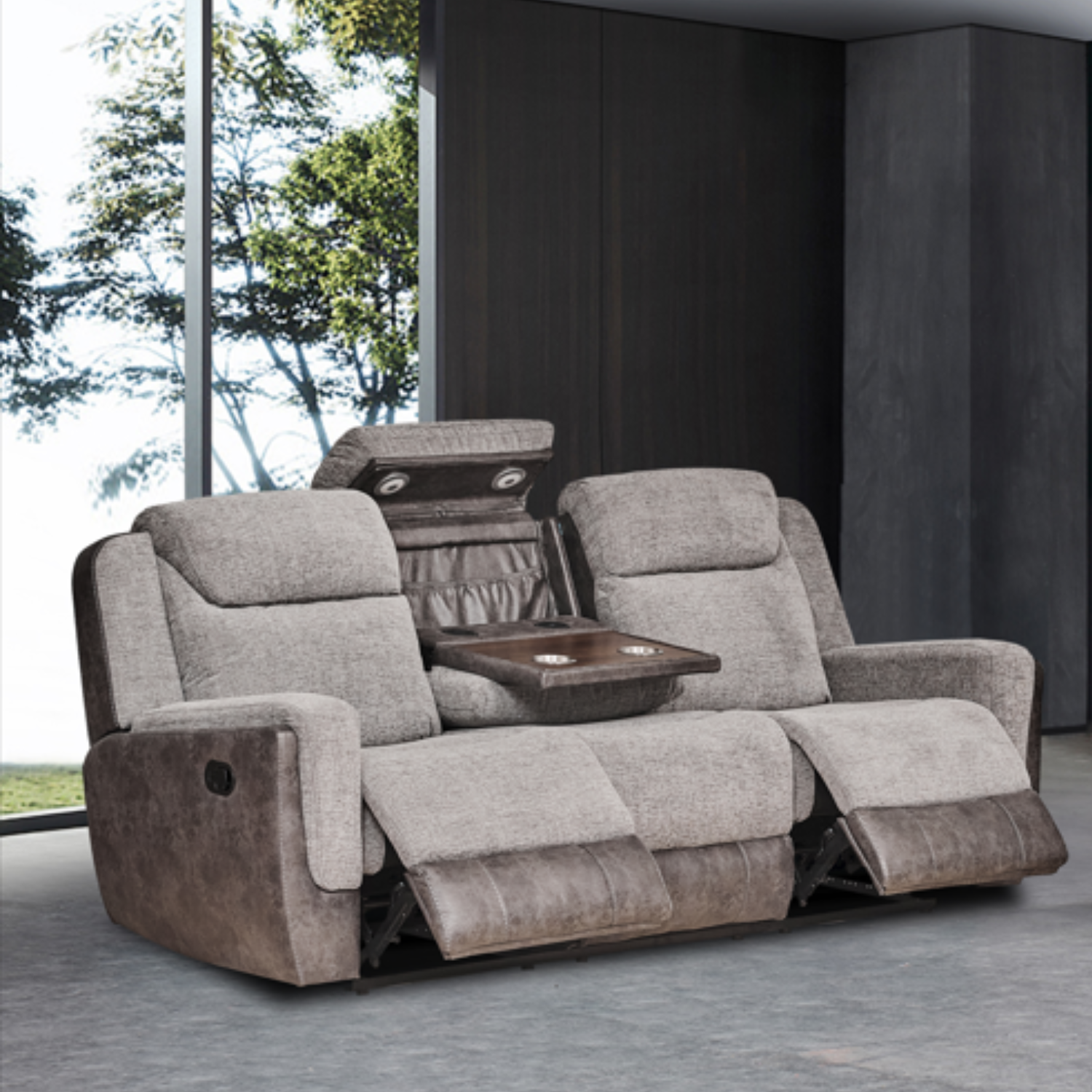 Sofá Reclinable 3 Puestos Decko Microfibra Taupe