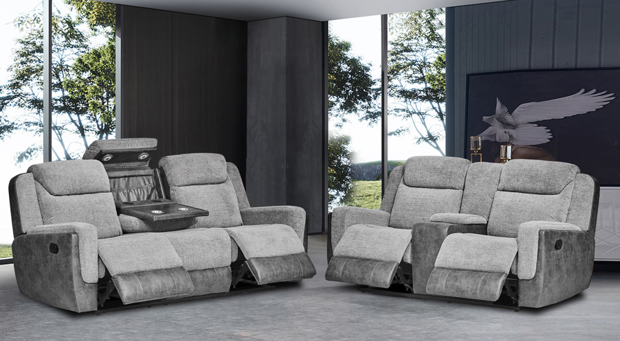 Sofá Reclinable 2 Puestos Decko Microfibra Gris