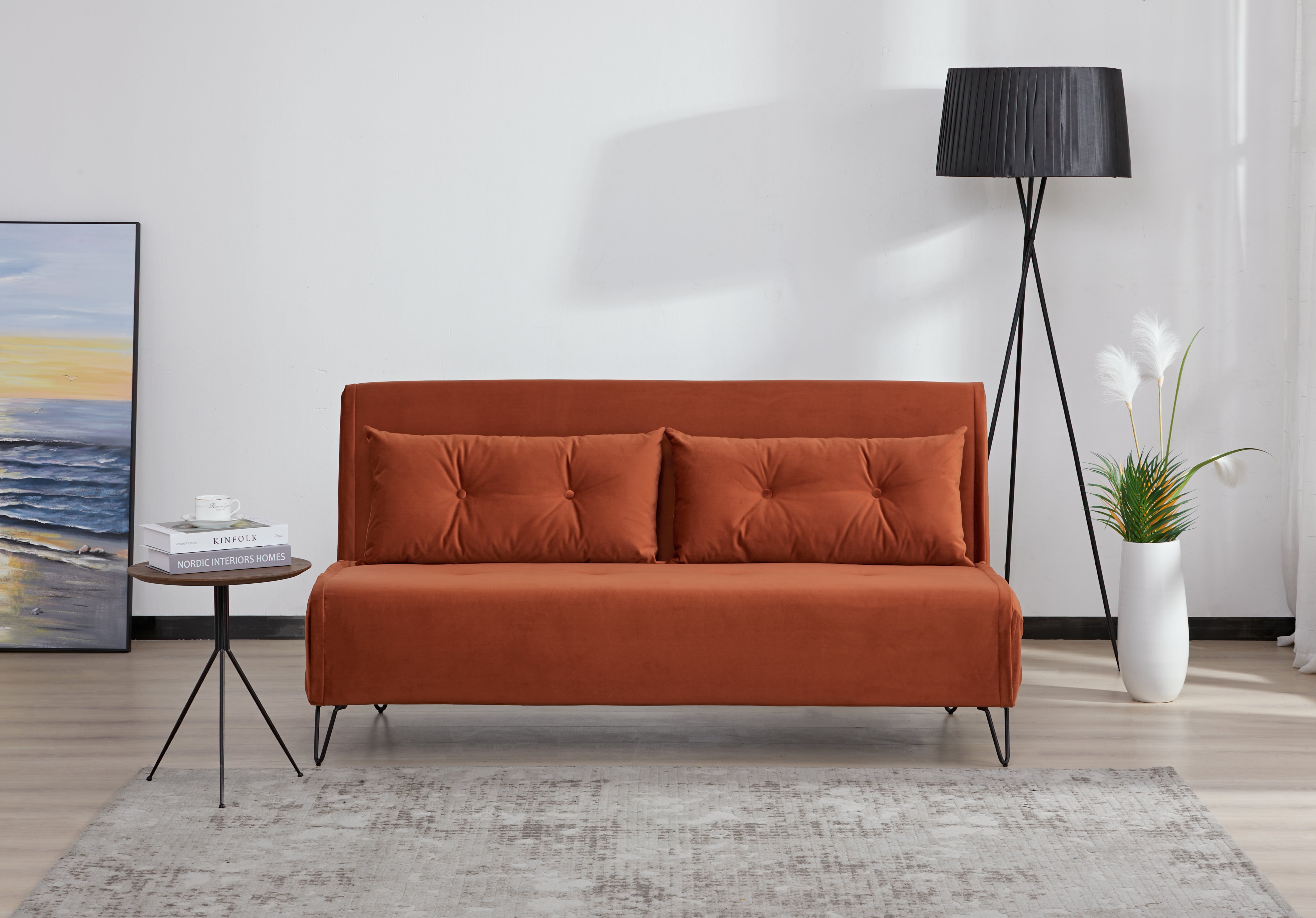 Sofá Cama Pier Microfibra Naranja