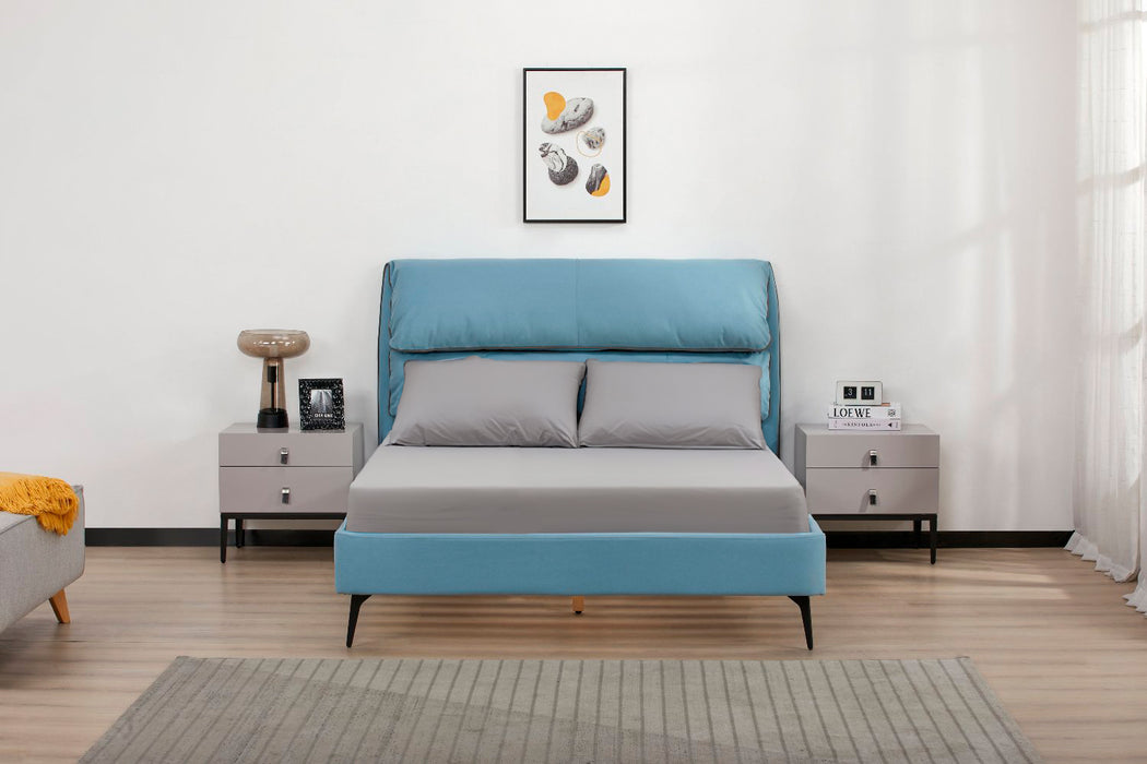 Cama Queen Noah Micro Azul, Plomo