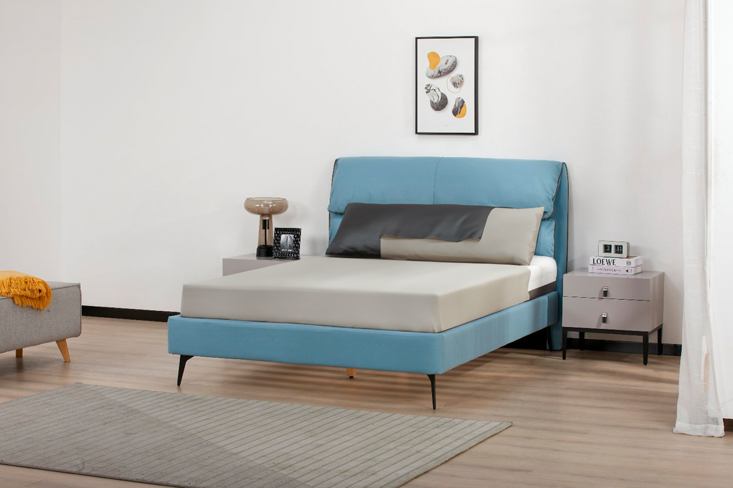Cama Queen Noah Micro Azul, Plomo