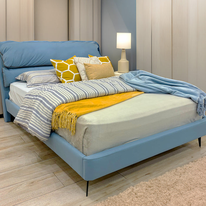 Cama Queen Noah Micro Azul, Plomo