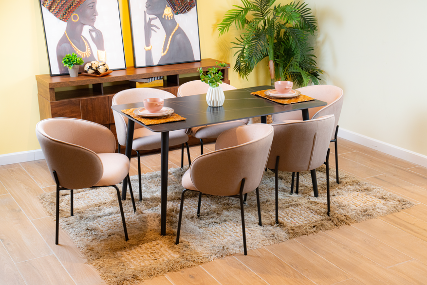 Comedor 6 Puestos Lumix Velvet Beige,Gris