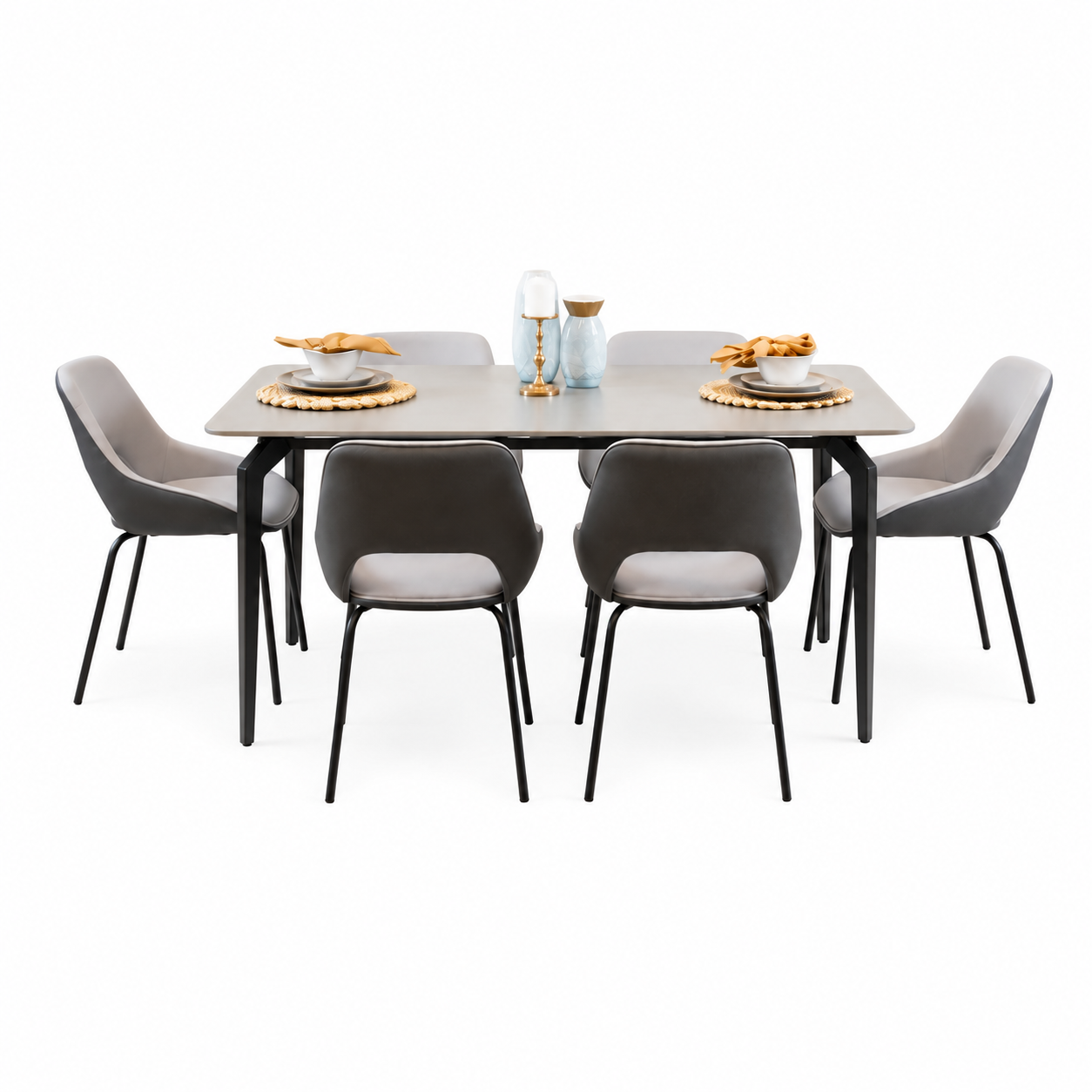Comedor 6 Puestos Pott Velvet Plata, Gris Plomo