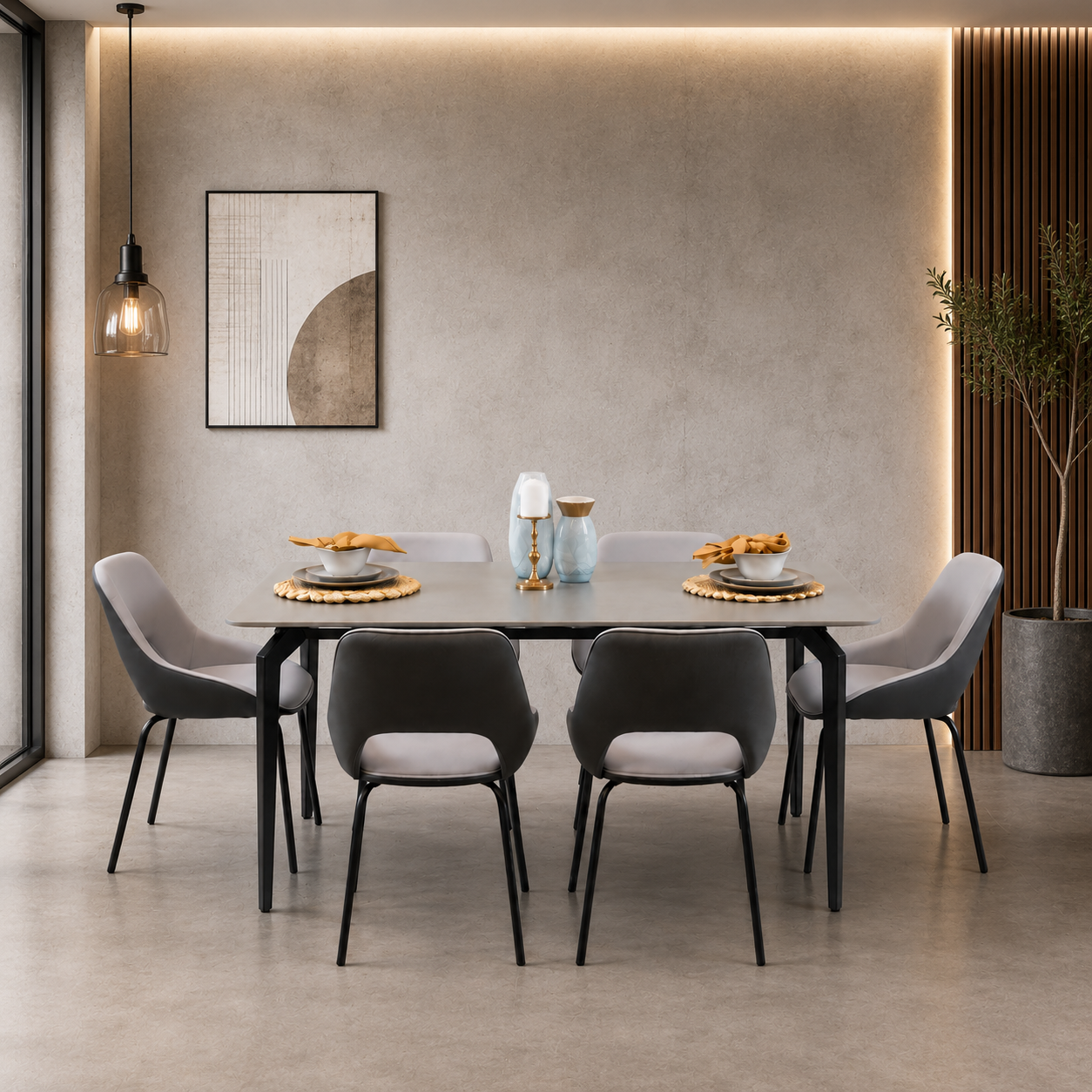 Comedor 6 Puestos Pott Velvet Plata, Gris Plomo