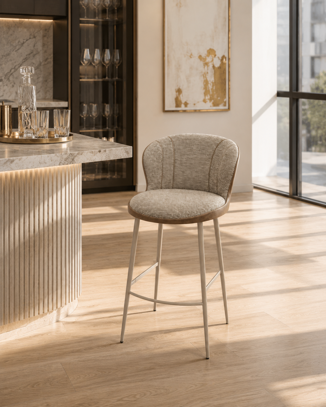 Silla Bar Saturn Lino Gris