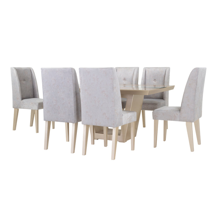 Comedor 6 Puestos Bulgary Lino Kingston Gris, Champaña